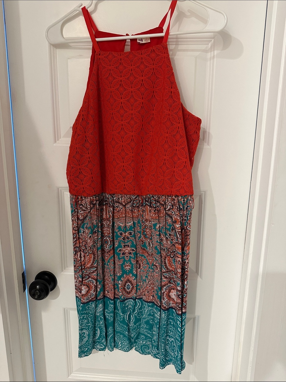 AUW Crochet Bodice Multi-Print Midi Dress
